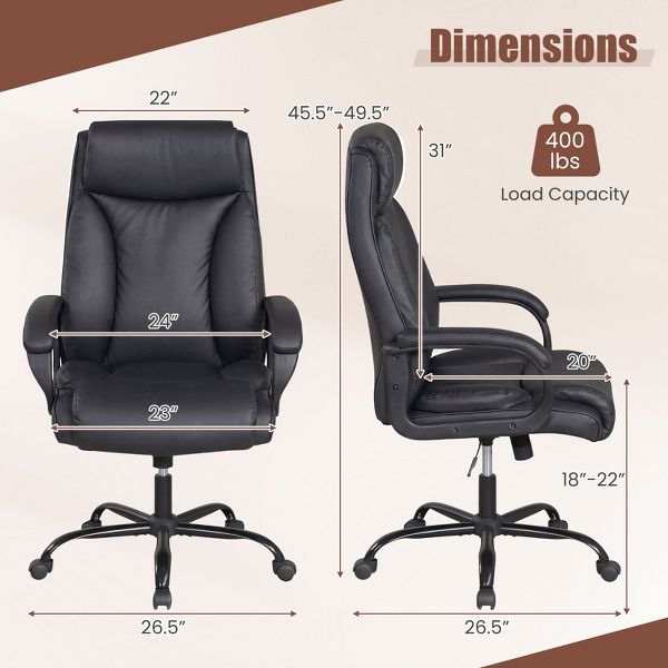 Costway 400 LBS Big & Tall Leather Office Chair Adjustable High Back Task Chair