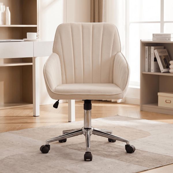 LauKingdom Adjustable Velvet Office Chair, Ergonomic Swivel Vanity Chair with Backrest Support, Comfortable Cute Desk Chair for Bedroom, Living Room