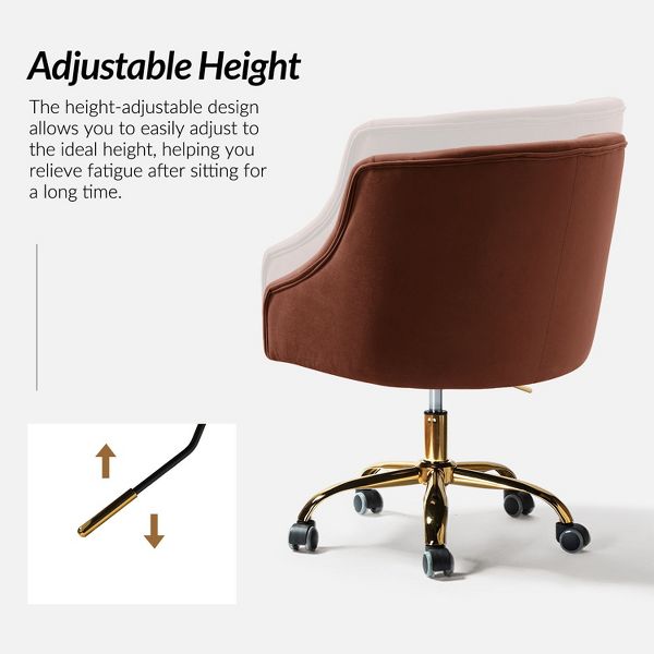 Anika Modern Velvet Height-adjustable Swivel Task Office Chair with Button-tufted Back and Gold Base | Karat Home - Black