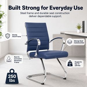 LeisureMod Benmar Modern Leather Office Chair - Ergonomic Sled Base Desk Chair with Fixed Armrests & Sturdy Steel Frame for Home or Executive Office