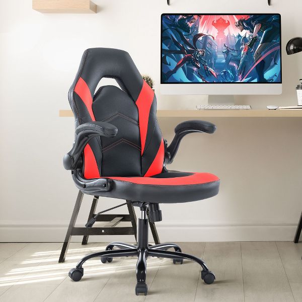 JIONJOY Ultimate Gaming Chair: Ergonomic, PU Leather, Executive Desk Chair with Flip-up Armrests | Black