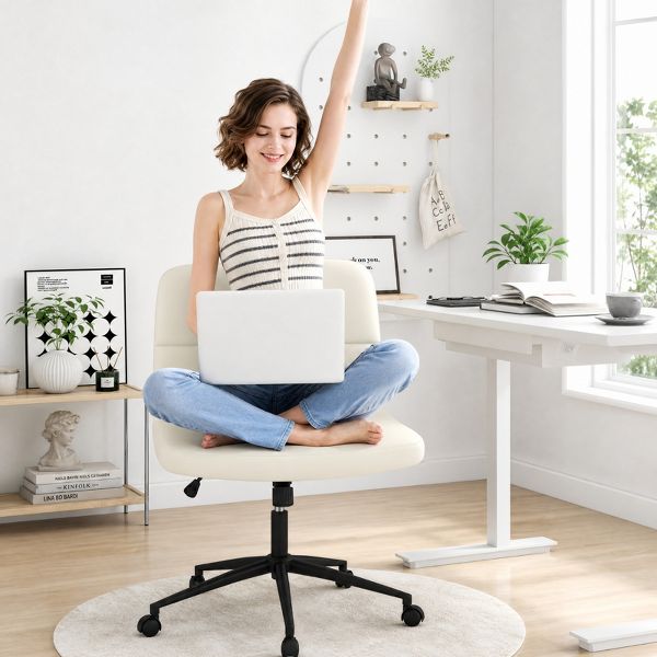 Armless Office Chair with Wide Seat and PU Leather