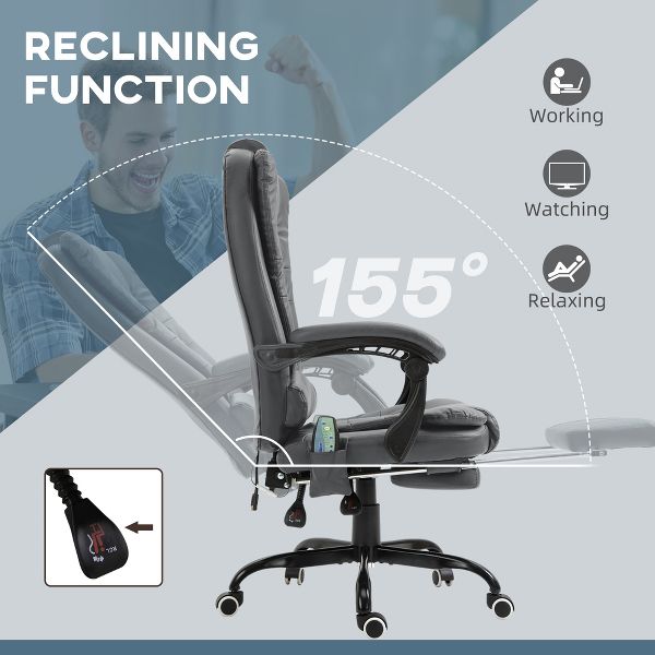 Vinsetto 7-Point Vibrating Massage Office Chair Computer Chair with Lumbar Support, Footrest, Reclining Back, Adjustable Height, Black