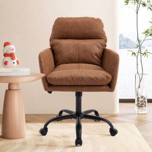 Black PU Leather Office Chair, Modern Swivel Desk Chair with Height Adjustment for Bedroom Dressing Room Home, Single