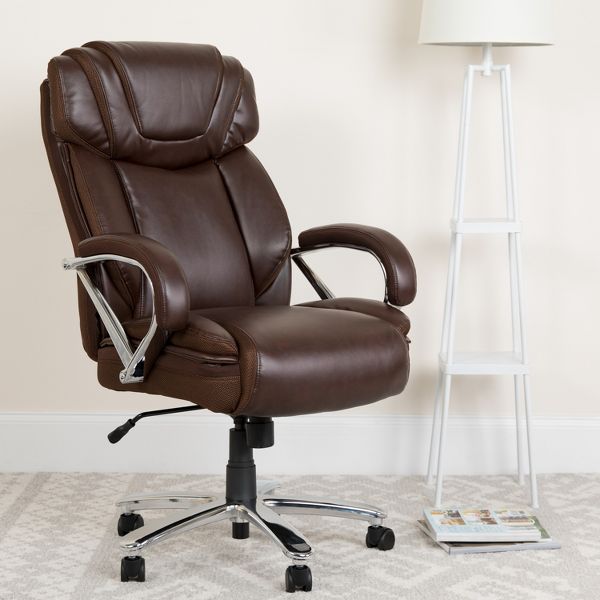 Emma and Oliver 500 lb. Big & Tall Black LeatherSoft Ergonomic Office Chair with Extra Wide Seat