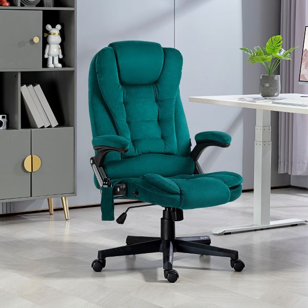HOMCOM 6 Point Vibrating Massage Office Chair with Heat, Velvet High Back Executive Office Chair with Reclining Backrest, Armrests, Black