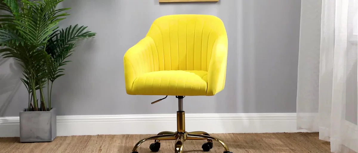 Alex Velvet Height-adjustable Swivel Task Office Chair with Channel-tufted Back and Gold Metal Base | Karat Home - Black