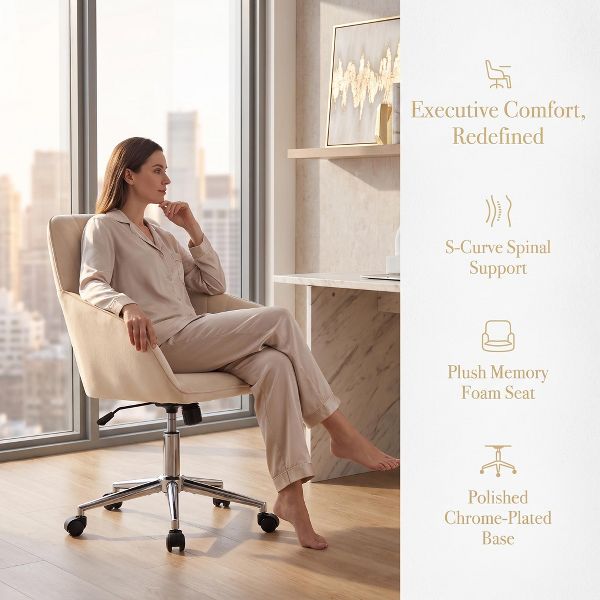 LauKingdom Adjustable Velvet Office Chair, Ergonomic Swivel Vanity Chair with Backrest Support, Comfortable Cute Desk Chair for Bedroom, Living Room