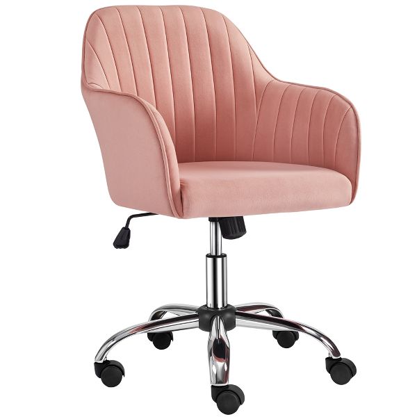 Yaheetech Modern Faux Leather Desk Chair, 360° Swivel Height Adjustable Upholstered Computer Chair for Home Office Study, Dark Gray