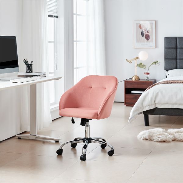 Yaheetech Velvet Desk Chair for Home Office, Soft Height Adjustable 360° Swivel Computer Chair, Gray