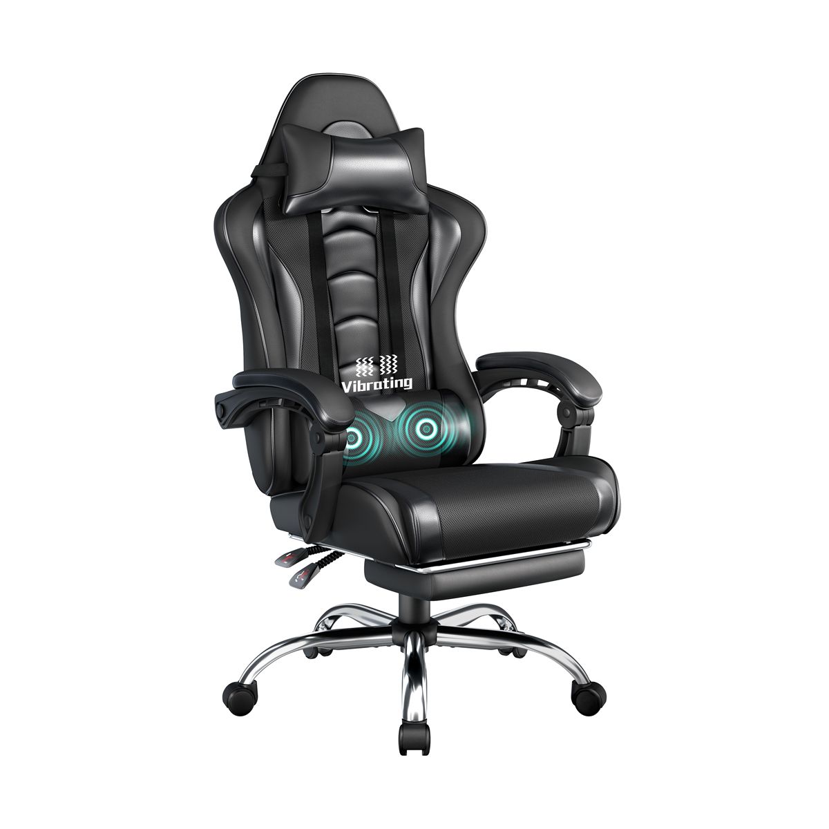 Yaheetech Adjustable Computer Chair with Footrest and Lumbar Support Black