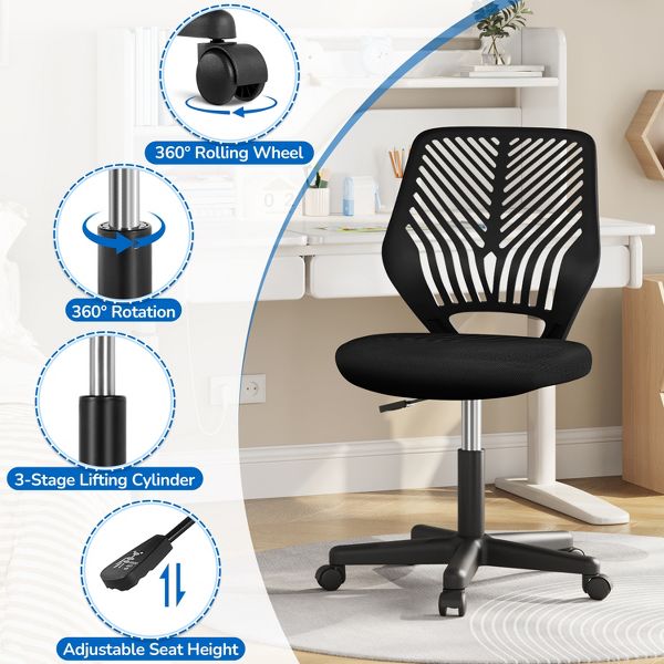 Yaheetech Adjustable Office Chair Swivel Computer Chair-Black