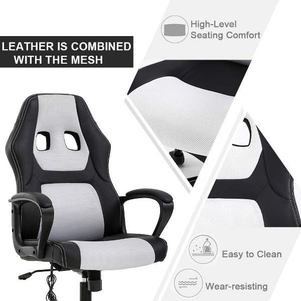 FDW Racing Gaming Chair Home Office Chair Ergonomic Desk Chair Massage PU Leather Computer Chair with Lumbar Support Headrest Armrest ,Black