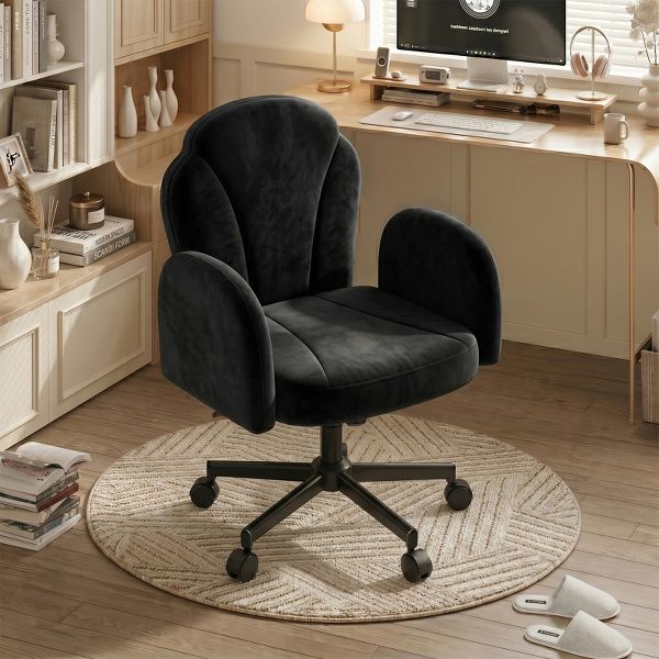 Bestier Criss Cross Chair Vanity Desk Chair with Foldable Armrests, Reclining Office Chair for Home Office, Makeup & Reading,Pet-Friendly, Beige