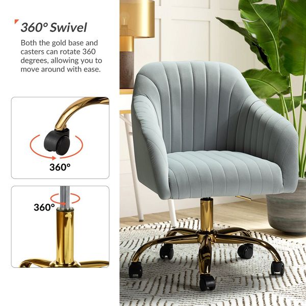 Alex Velvet Height-adjustable Swivel Task Office Chair with Channel-tufted Back and Gold Metal Base | Karat Home - Black
