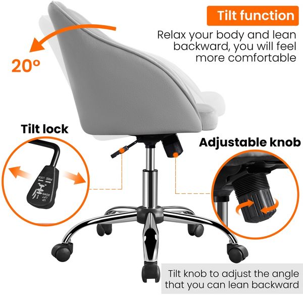 Yaheetech Velvet Desk Chair for Home Office, Soft Height Adjustable 360° Swivel Computer Chair, Gray