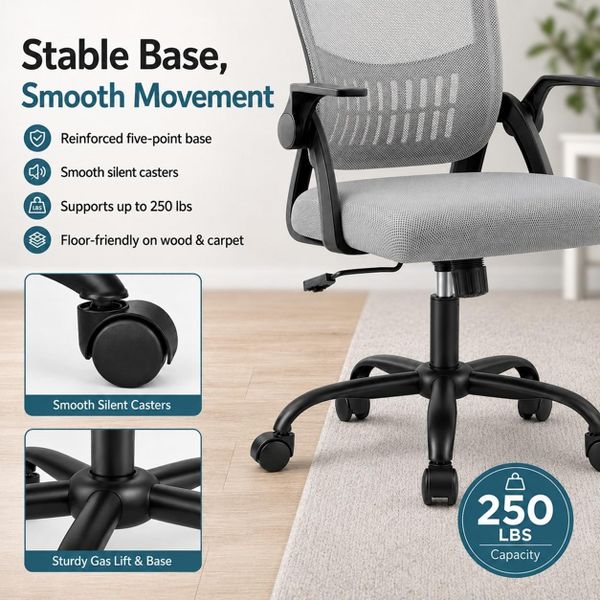 Bestier 23-in W Ergonomic Mesh Office Chair with Breathable Waist Support Adjustable Height for Home Office Study Gaming, Black