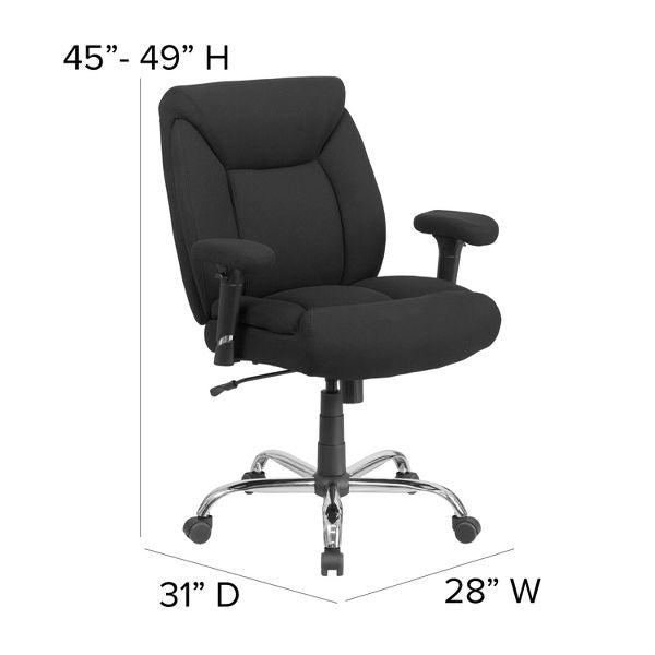 Emma and Oliver 24/7 500 lb. Big & Tall Black Fabric Ergonomic Office Chair with Loop Arms