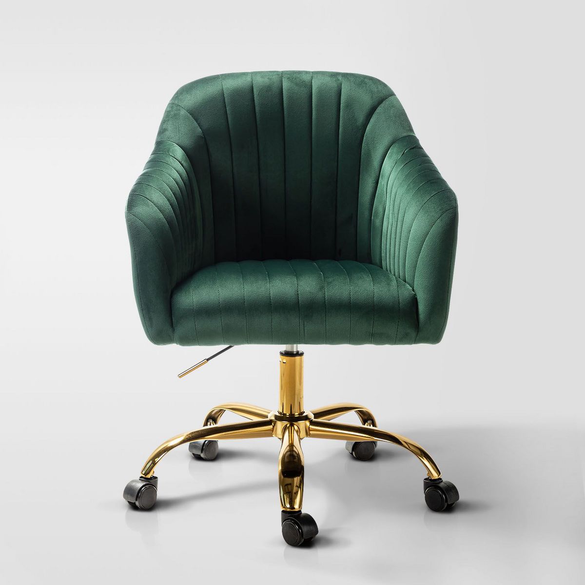 Alex Velvet Height-adjustable Swivel Task Office Chair with Channel-tufted Back and Gold Metal Base | Karat Home - Black