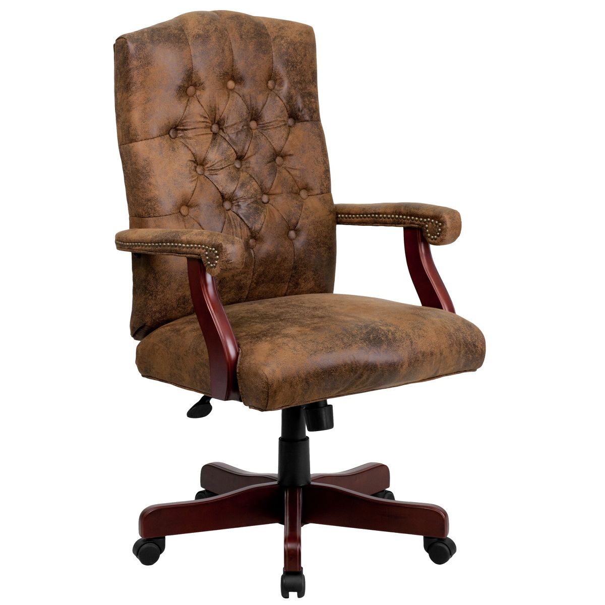Emma and Oliver Bomber Brown Classic Executive Swivel Office Chair with Arms