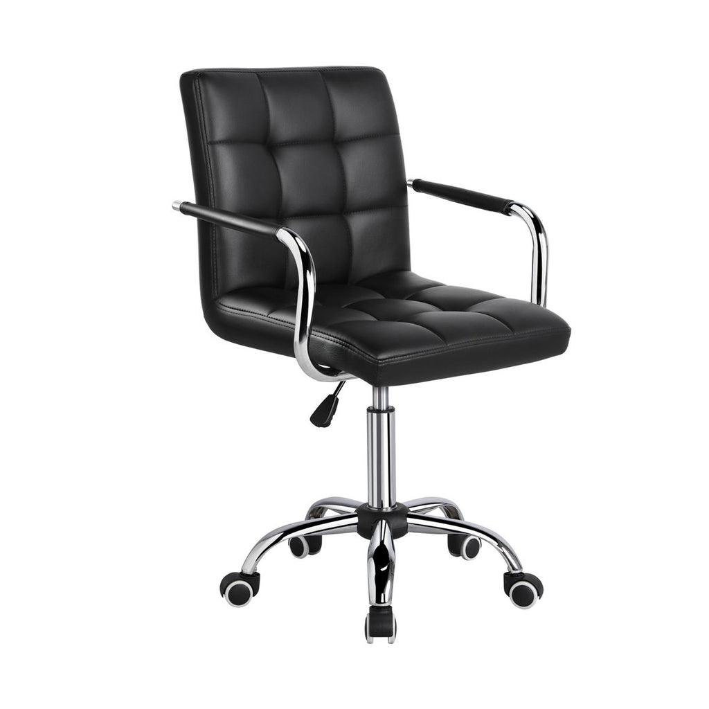 Yaheetech Modern Office Chair Height Adjustable Swivel Chair Mid Back PU Leather Chair, Black