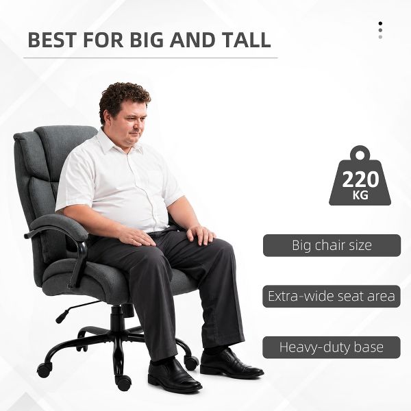 Vinsetto High Back Big and Tall Executive Office Chair 484lbs with Wide Seat Computer Desk Chair with Linen Fabric Swivel Wheels Charcoal Gray