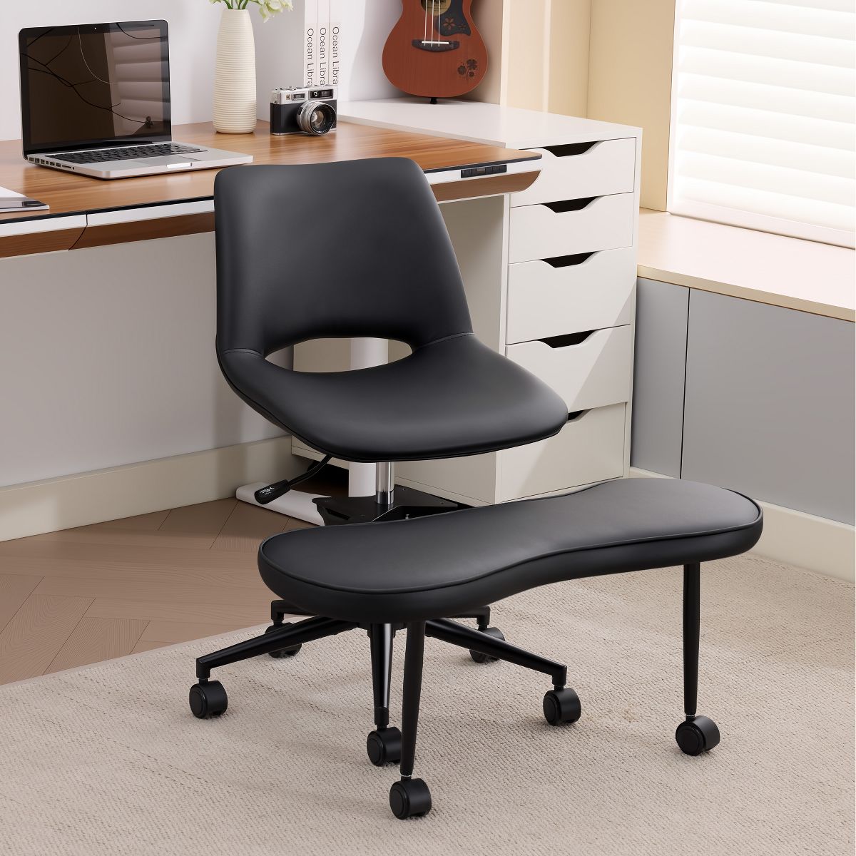 360° Swivel Wide Criss Cross Office Chair with Wheels, Ergonomic Cross Legged Kneeling Chair with Lumbar Support for ADHD, Yoga, Meditation Desk Work