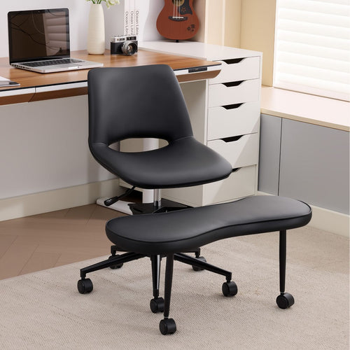 360° Swivel Wide Criss Cross Office Chair with Wheels, Ergonomic Cross Legged Kneeling Chair with Lumbar Support for ADHD, Yoga, Meditation Desk Work