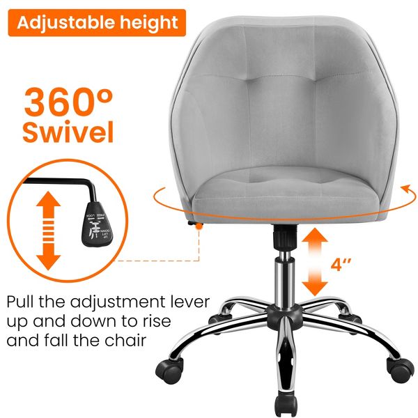 Yaheetech Velvet Desk Chair for Home Office, Soft Height Adjustable 360° Swivel Computer Chair, Gray
