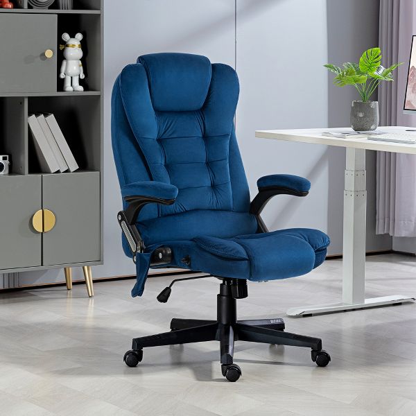 HOMCOM 6 Point Vibrating Massage Office Chair with Heat, Velvet High Back Executive Office Chair with Reclining Backrest, Armrests, Black