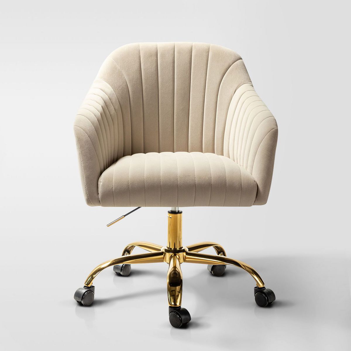 Alex Velvet Height-adjustable Swivel Task Office Chair with Channel-tufted Back and Gold Metal Base | Karat Home - Black