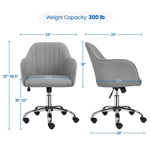 Yaheetech Modern Faux Leather Desk Chair, 360° Swivel Height Adjustable Upholstered Computer Chair for Home Office Study, Dark Gray