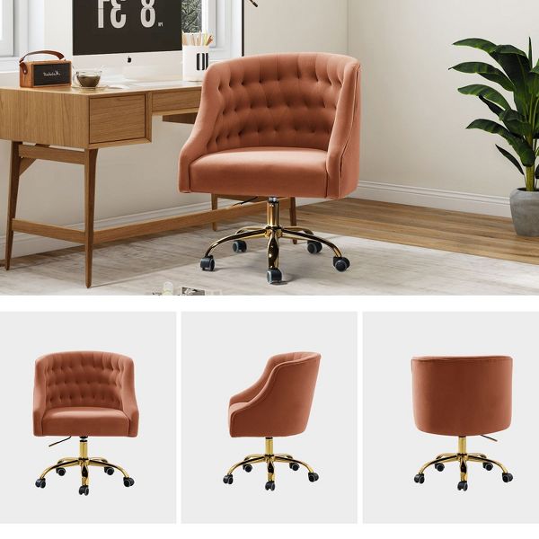 Anika Modern Velvet Height-adjustable Swivel Task Office Chair with Button-tufted Back and Gold Base | Karat Home - Black