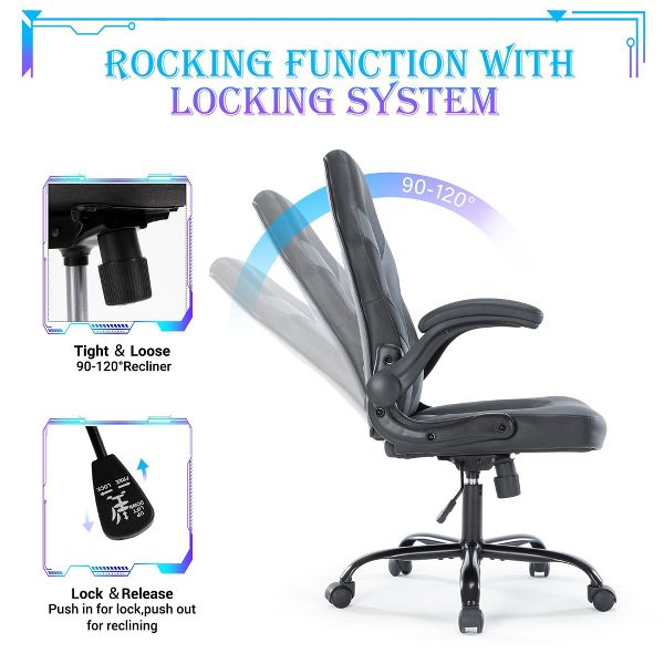 JIONJOY Ultimate Gaming Chair: Ergonomic, PU Leather, Executive Desk Chair with Flip-up Armrests | Black