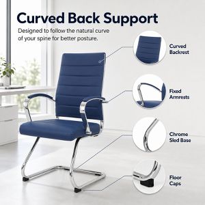 LeisureMod Benmar Modern Leather Office Chair - Ergonomic Sled Base Desk Chair with Fixed Armrests & Sturdy Steel Frame for Home or Executive Office