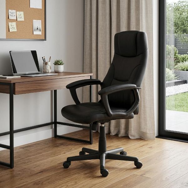 HomeRoots Black Adjustable Height Swivel Rolling Executive Office Chair