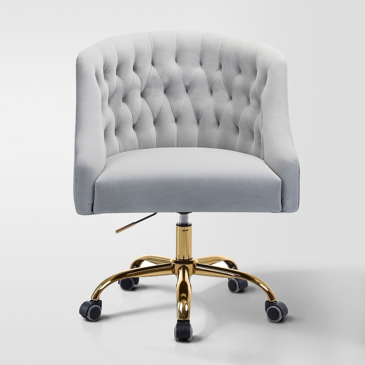 Anika Modern Velvet Height-adjustable Swivel Task Office Chair with Button-tufted Back and Gold Base | Karat Home - Black