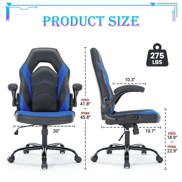 JIONJOY Ultimate Gaming Chair: Ergonomic, PU Leather, Executive Desk Chair with Flip-up Armrests | Black