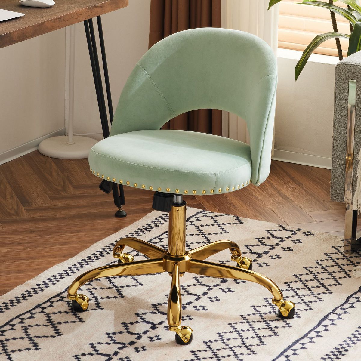 Karl Home | 23 inch Navy Blue Task Chair Office Desk Chair Make Up Chair With Wheels