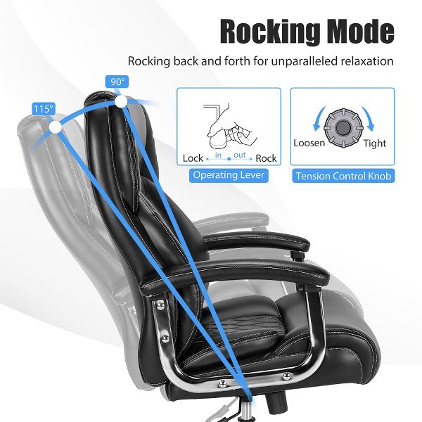 Costway 500LBS Adjustable Office Chair Adjustable Leather Task Chair Black
