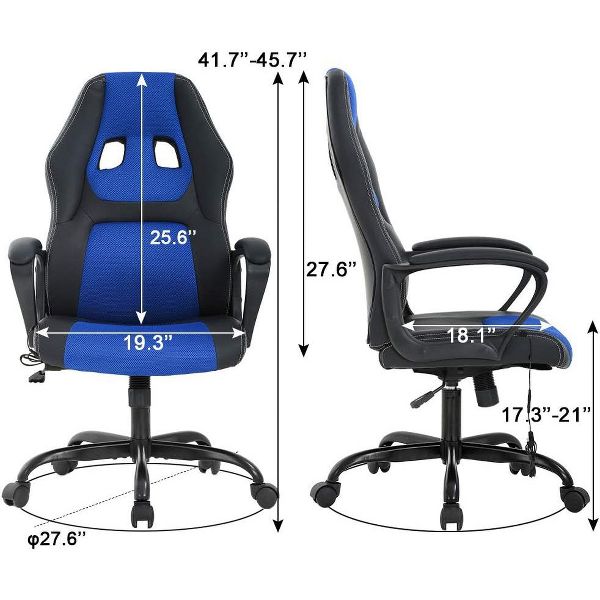 FDW Racing Gaming Chair Home Office Chair Ergonomic Desk Chair Massage PU Leather Computer Chair with Lumbar Support Headrest Armrest ,Black