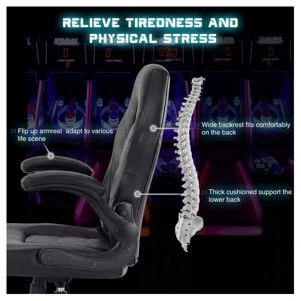 JIONJOY Ultimate Gaming Chair: Ergonomic, PU Leather, Executive Desk Chair with Flip-up Armrests | Black