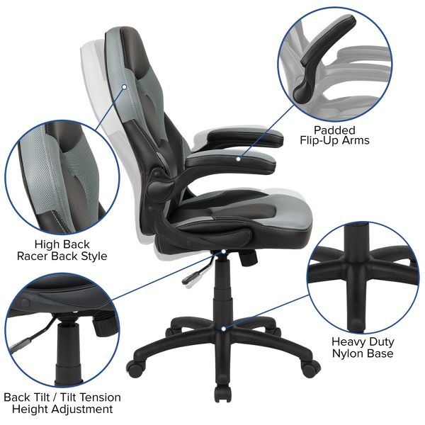 Flash Furniture X10 Gaming Chair, Racing Ergonomic Office Chair, Height Adjustable Swivel Computer Chair w/ Flip-Up Arms, Camouflage/Black LeatherSoft