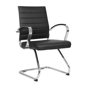 LeisureMod Benmar Modern Leather Office Chair - Ergonomic Sled Base Desk Chair with Fixed Armrests & Sturdy Steel Frame for Home or Executive Office