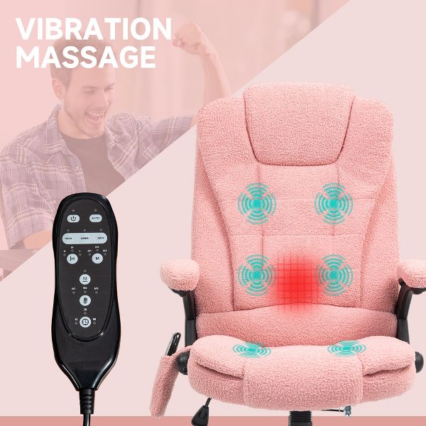 HOMCOM 6 Point Vibrating Massage Office Chair with Heat, Velvet High Back Executive Office Chair with Reclining Backrest, Armrests, Pink