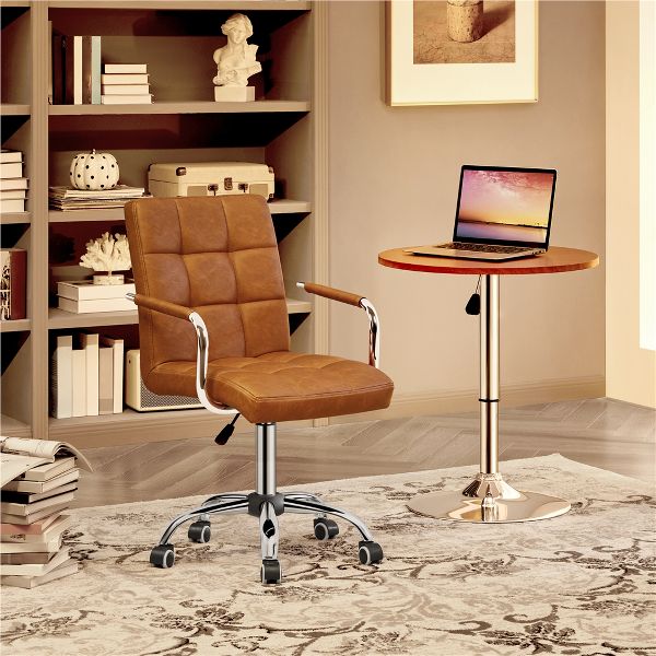 Yaheetech Modern Office Chair Height Adjustable Swivel Chair Mid Back PU Leather Chair, Black