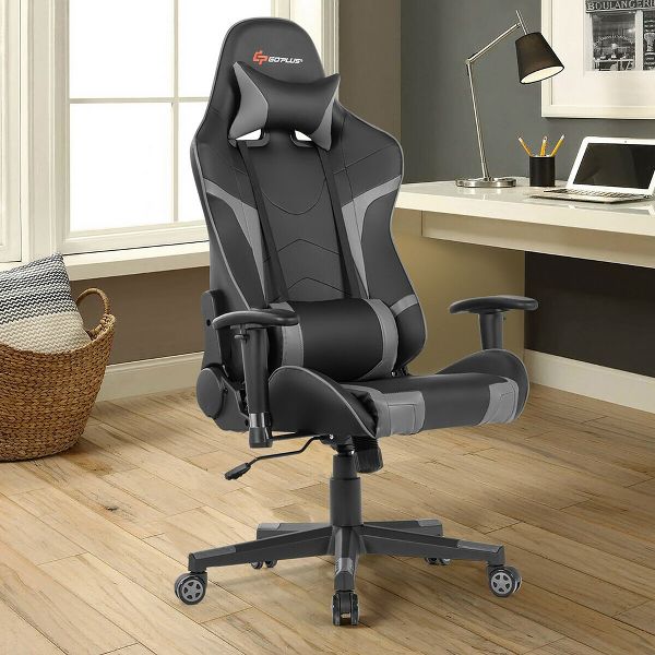 Costway Massage Gaming Chair Reclining Swivel Racing Office Chair w/Lumbar Support Blue