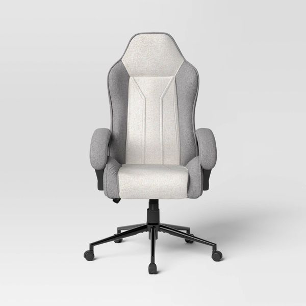 Swivel Gaming Chair Gray - Room Essentials™: Upholstered Computer Desk Chair, Adjustable, Fixed Arms