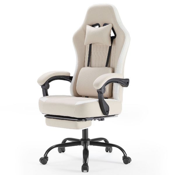 JIONJOY Ergonomic Gaming Chair with Footrest - High Back Lumbar Support, Adjustable Recline& Height, Swivel Computer Desk Chair-BK