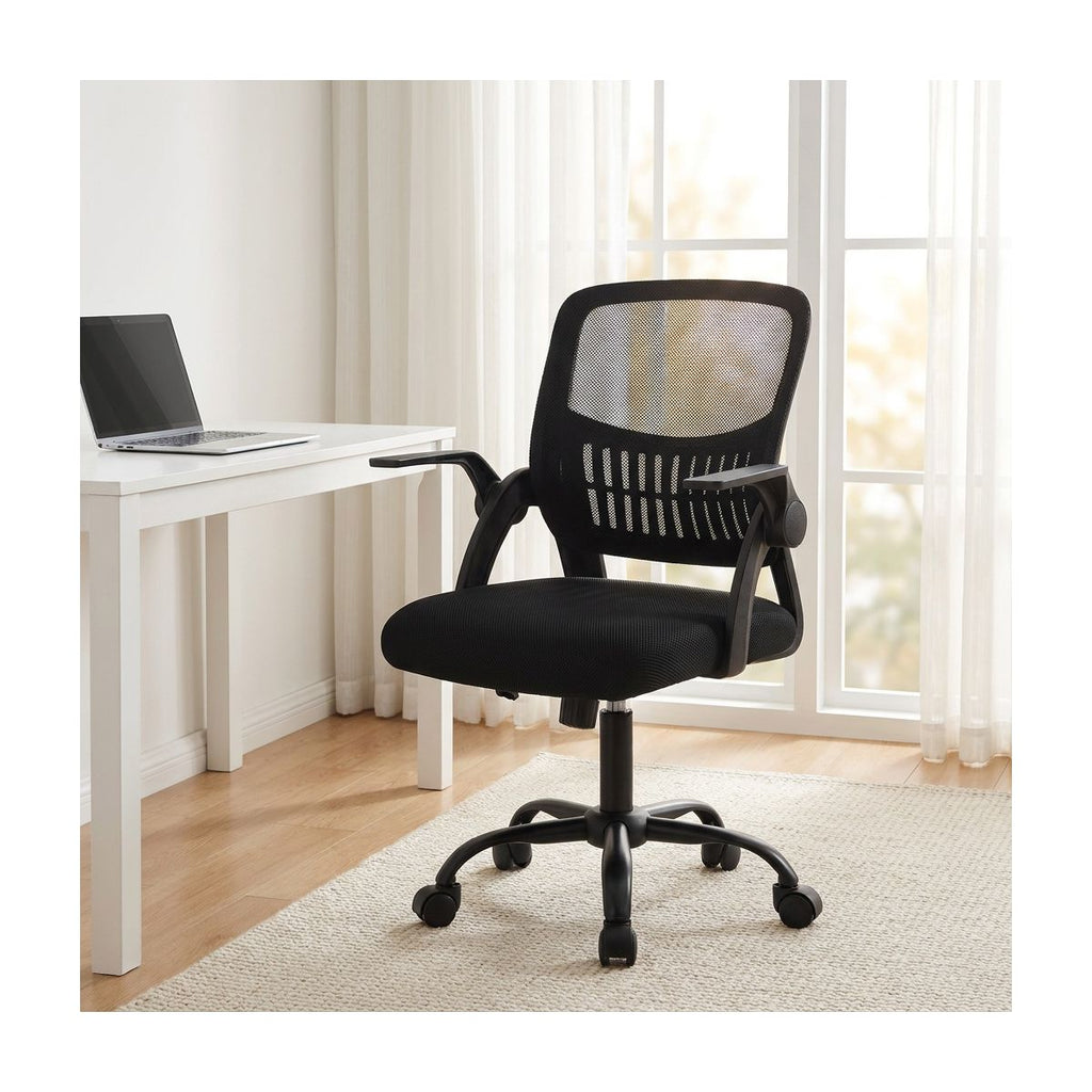 Bestier 23-in W Ergonomic Mesh Office Chair with Breathable Waist Support Adjustable Height for Home Office Study Gaming, Black